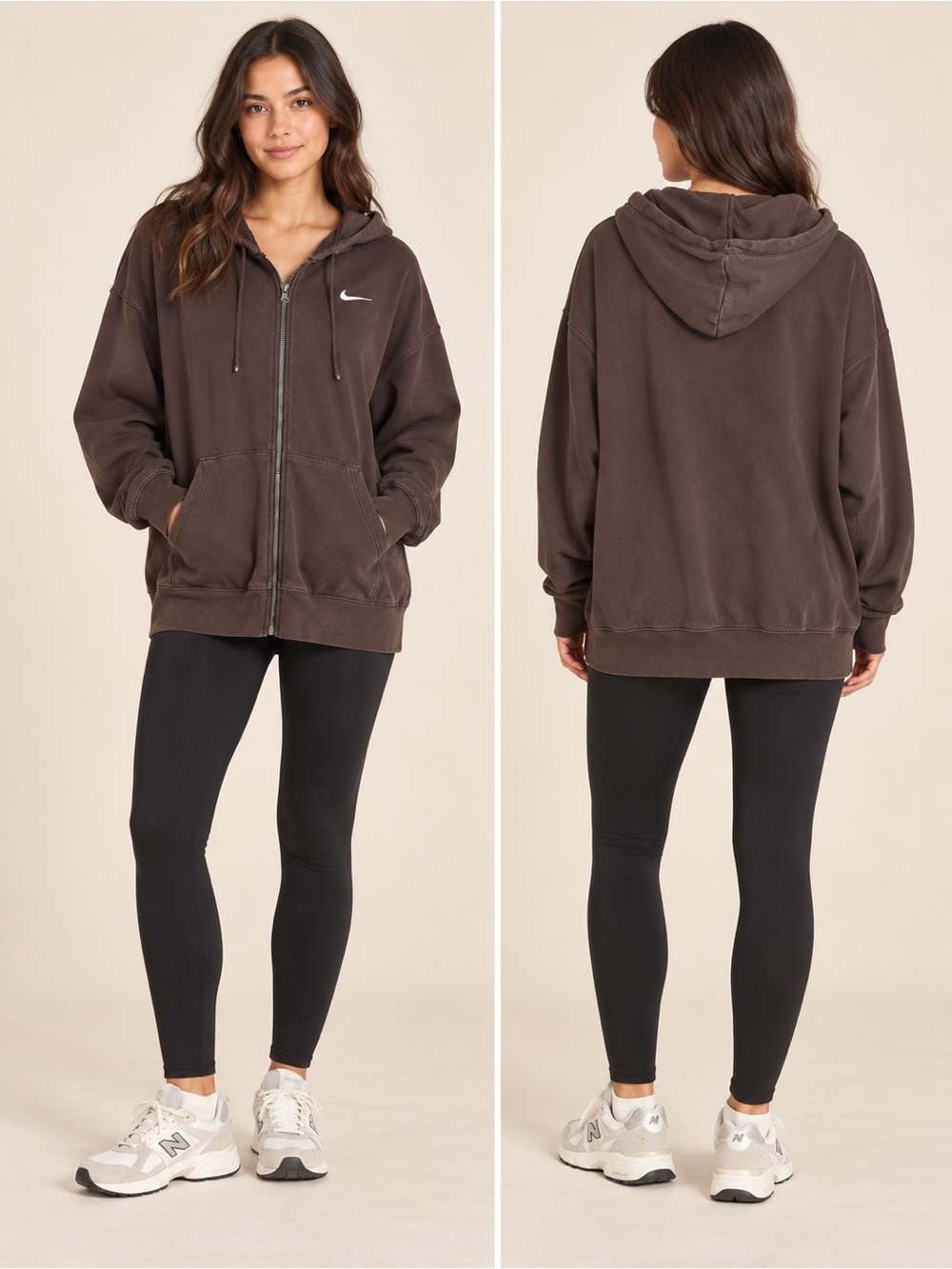 Nike Brown Oversized Zip-Up Hoodie | Size Small